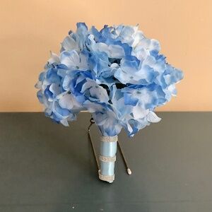 Baby blue silk hydrangea wedding bouquet